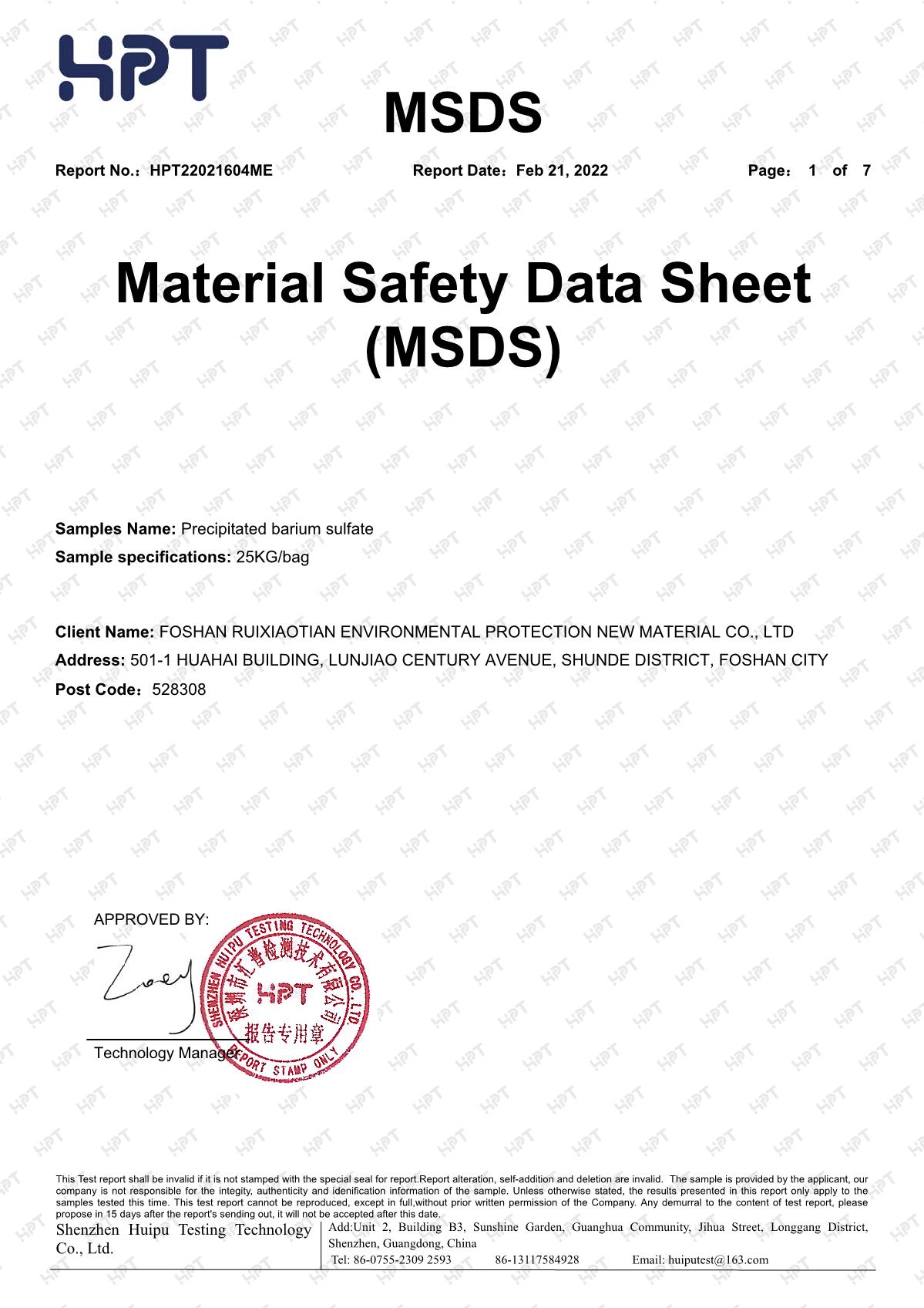 22021604ME    MSDS Precipitated barium sulfate Test report